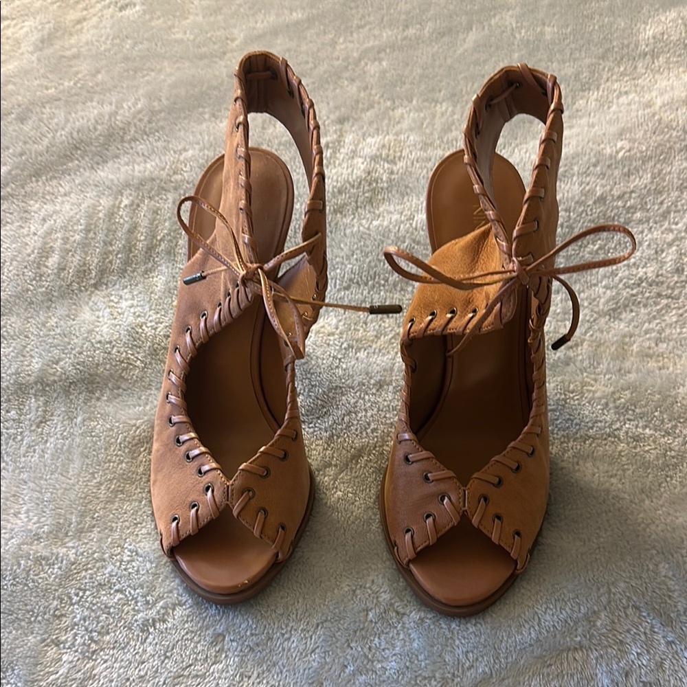 Nine West Cognac Brown Lace Up Heels